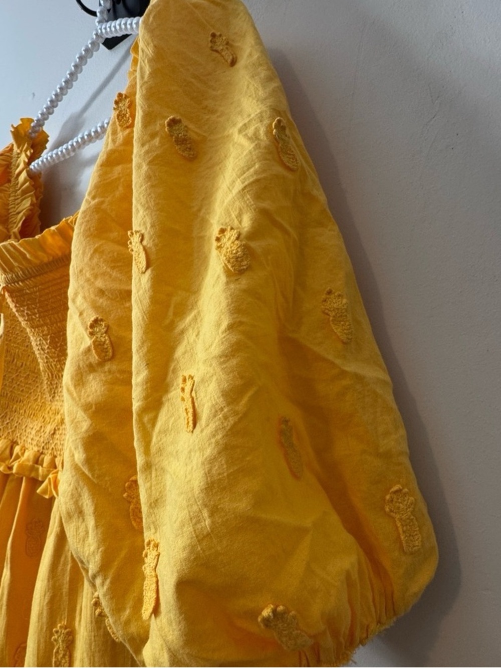 FARM Rio Embroidered Pineapple Dress Puffed Sleeve Tiered Skirt Smocked Bodice - Picture 13 of 14